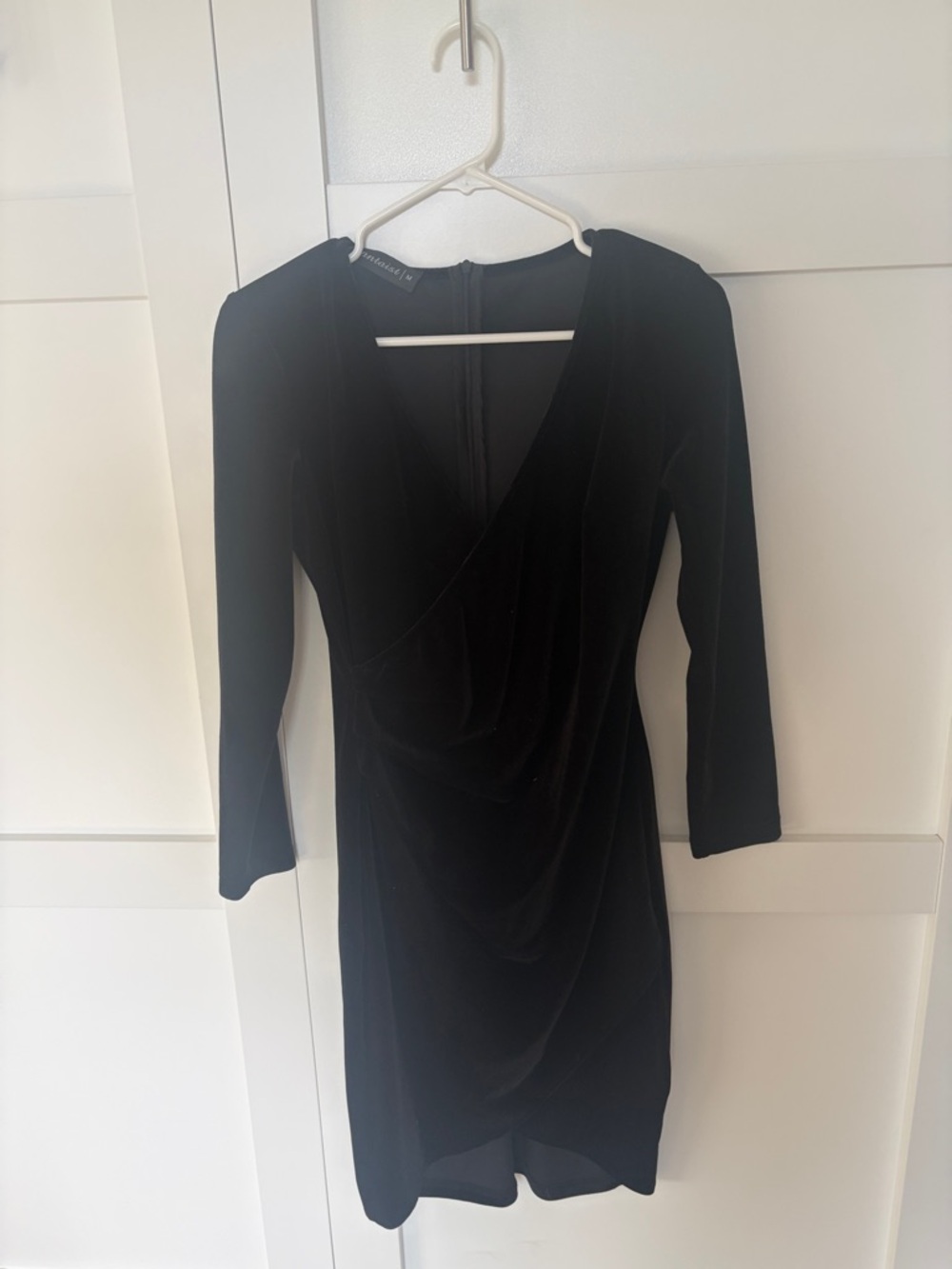 Black Draped Velvet Wrap Dress - Unbranded